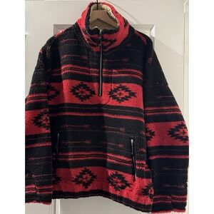 STS Ranchwear 2XL Sherpa Fleece Pullover Red Black Southwestern Aztec 1/4 Zip